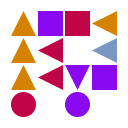An hh picture: a 4 by 4 grid of coloured squares, circles and triangles